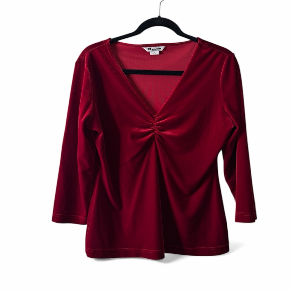 Women’s Red Velour V-Neck Top Small